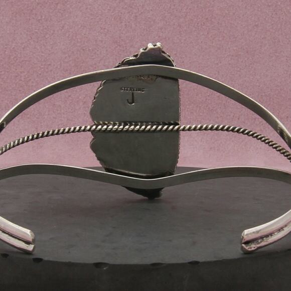 navajo sterling silver vintage blue abalone feather cuff bracelet size 7.25in - Picture 3 of 3